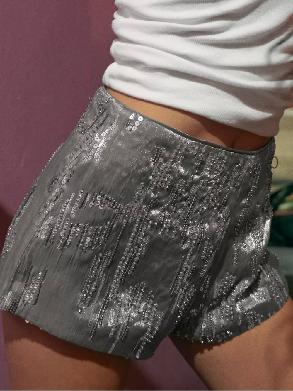 Zara - NWT Silver Mini Sequin Shorts - M